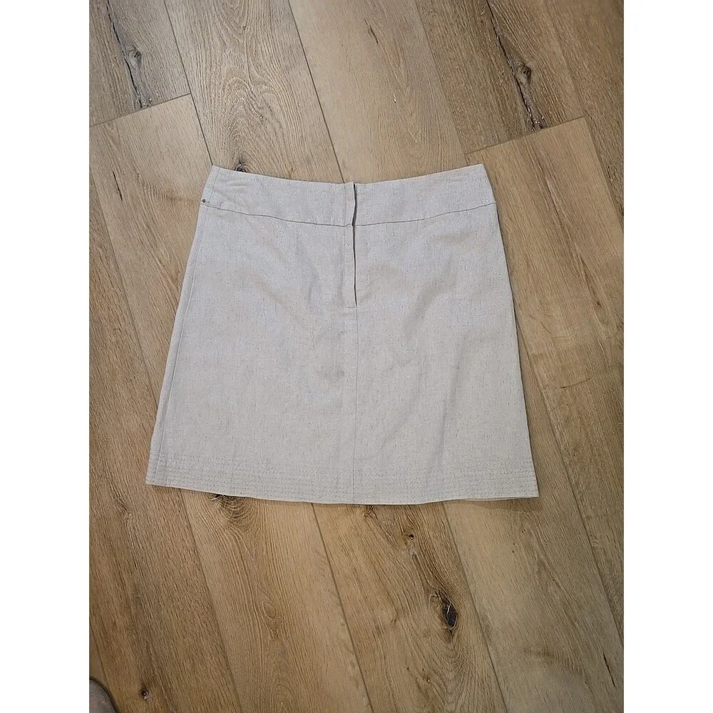 Anthropologie Floreat Linen Blend Beaded Embroidered Skirt 6 Oatmeal Hippie Boho